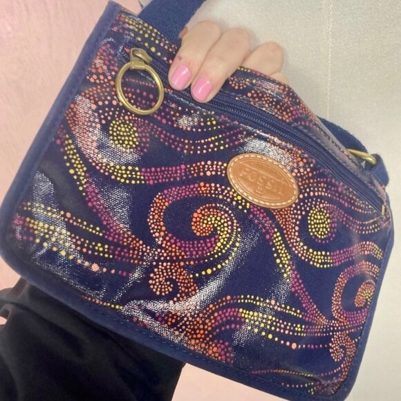 Fossil Small Crossbody Bag With Colorful Swirl Pattern & Buckle - Picture 8 of 10